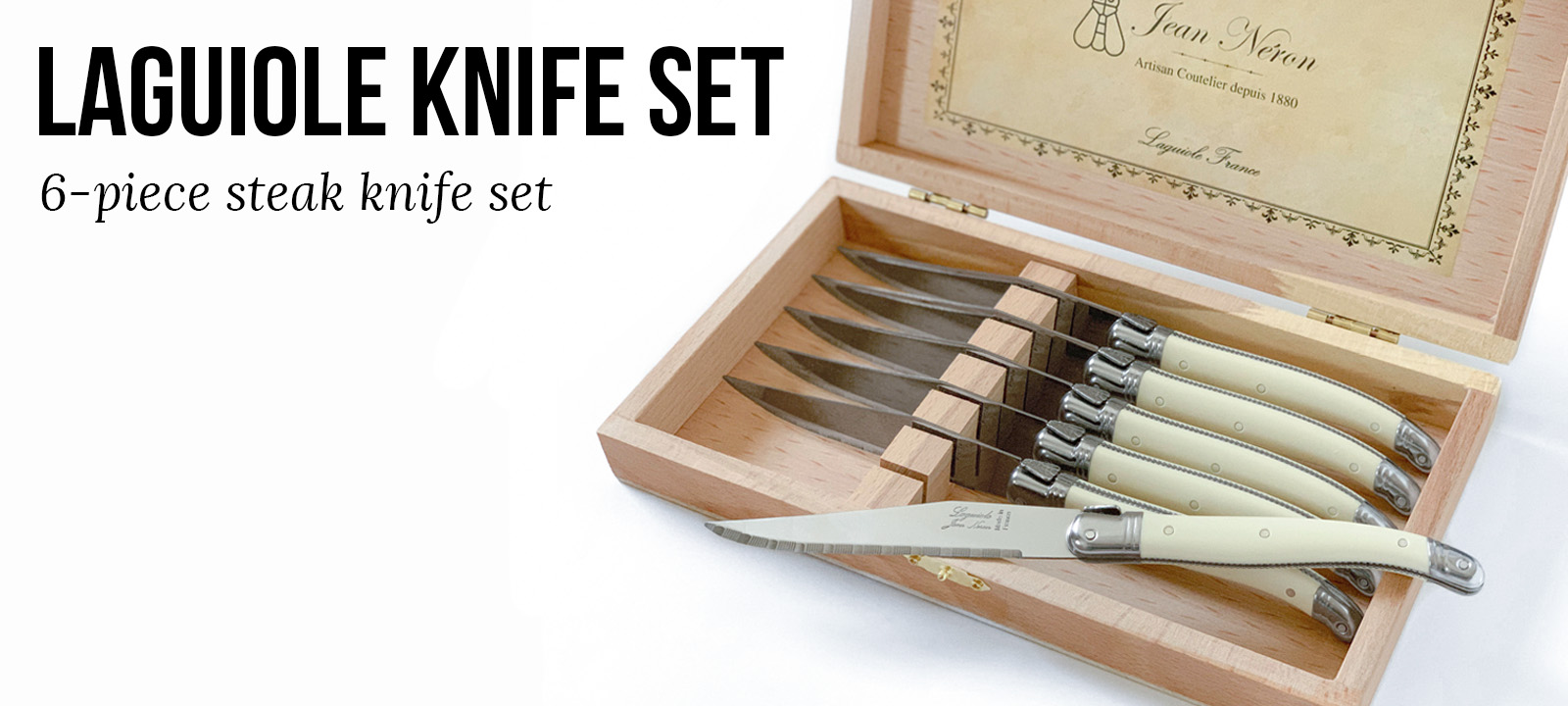 Laguiole 6 Piece Black Knife Set in Wooden Gift Box with Acrylic Lid